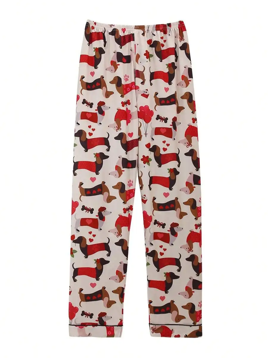 

Womens Cartoon Sausage Dog Print Long Pajama Pants Comfortable Loose Sleepwear