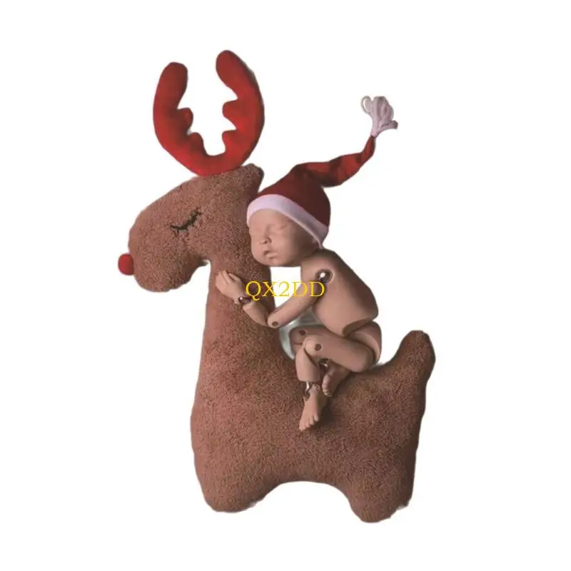 QX2D Newborn Shower Photography Props Reindeer Stuffed Doll Kids Room Decoration