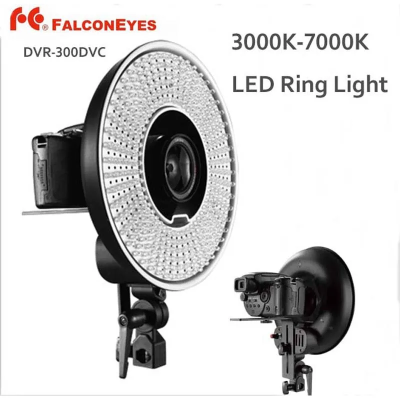 FALCON EYES DVR-300DVC 300 Ring LED Panel Lighting 3000k-7000k Adjustable Color Video Film Continuous Light for DSLR Photography