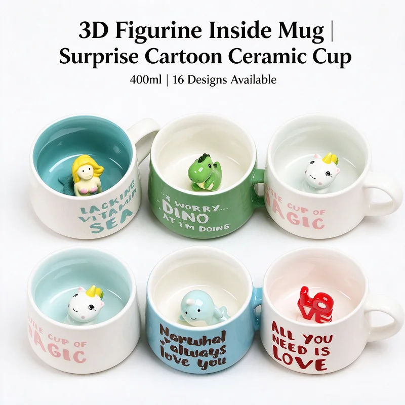Figurine Inside Ceramic Surprise Mug 400ml 3D Stereo Cartoon Coffee Cup Ins Style, Milk Tea Home Office Birthday Christmas Gift