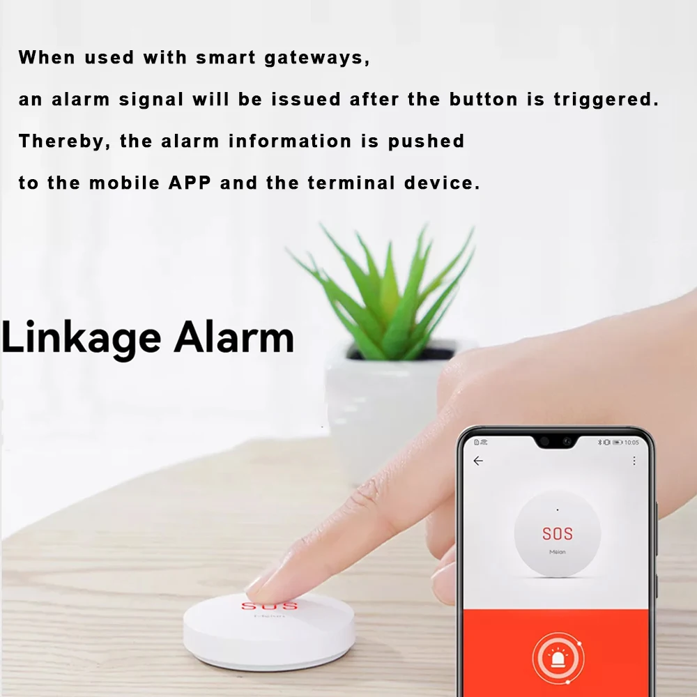 Meian Zigbee Tuya SOS Emergency Button Home Security Alarm System Wireless Alarm Button Work With Smart Life/Tuya APP and Hub