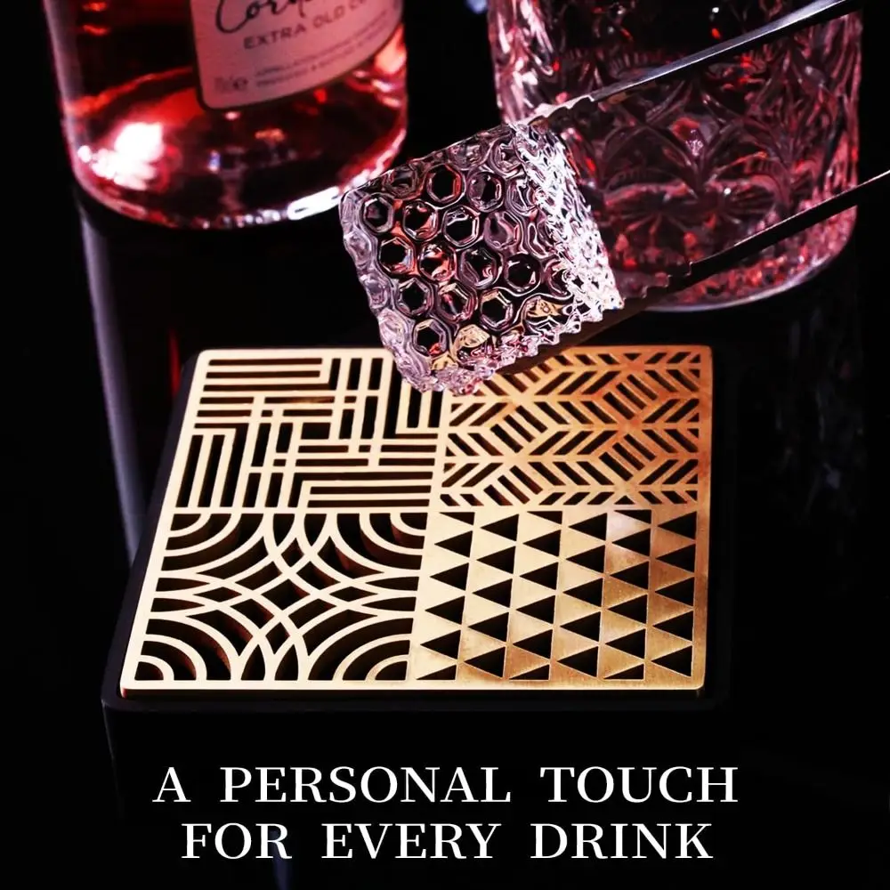 

Food Grade Brass Ice Stamp Mold Making Bar Ice Printing Pattern Honeycomb Plaid Pressing Stamping Square Tray Ice Stamp DIY