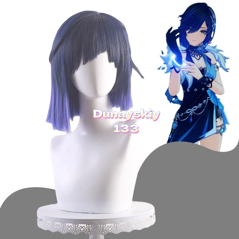 

Genshin Impact Yelan Cosplay Wig Short Straight Gradient Color Heat Resistant Synthetic Hair for Women + Wig Cap Cosplay