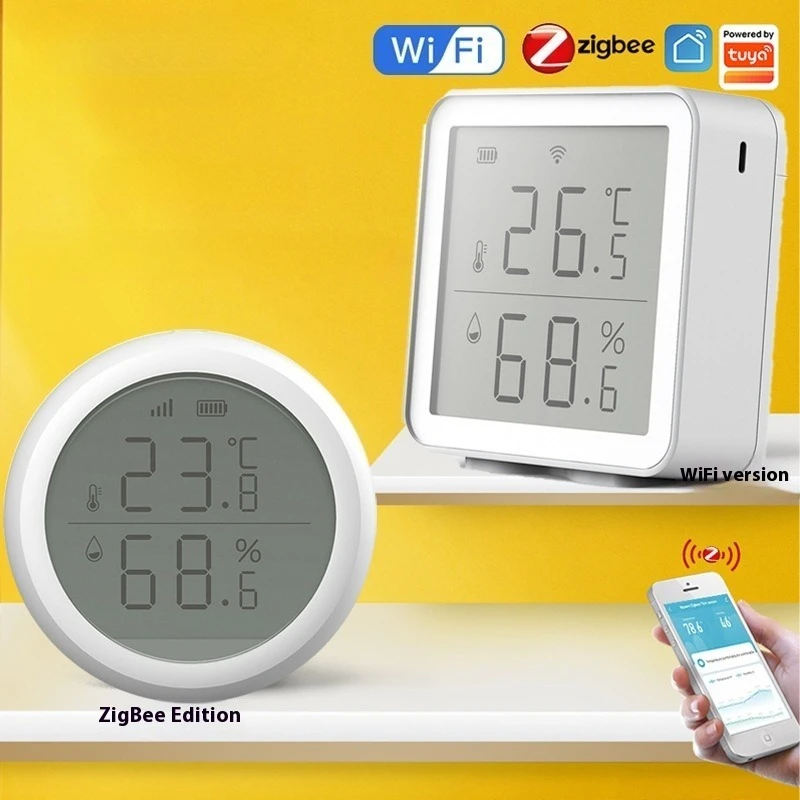 ZEXEF Tuya ZigBee Temperature And Humidity Sensor Home Indoor Thermometer With LCD Display APP Voice Control Alexa Google Home