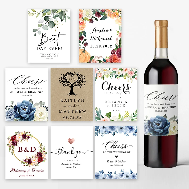 Personalized Wine Stickers,Wedding White Wine Labels,Set of 18 Waterproof Labels,Engagement Party Gift, Bridal Shower Favor