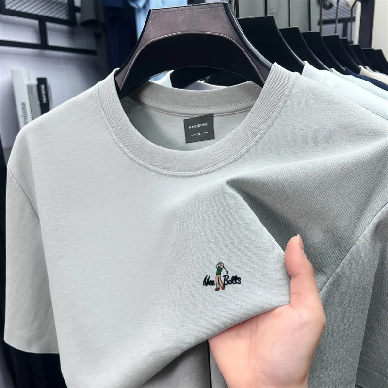 Fashion brand short sleeve men T-shirt high-quality ice silk cotton summer breathable casual golf new embroidered round neck top