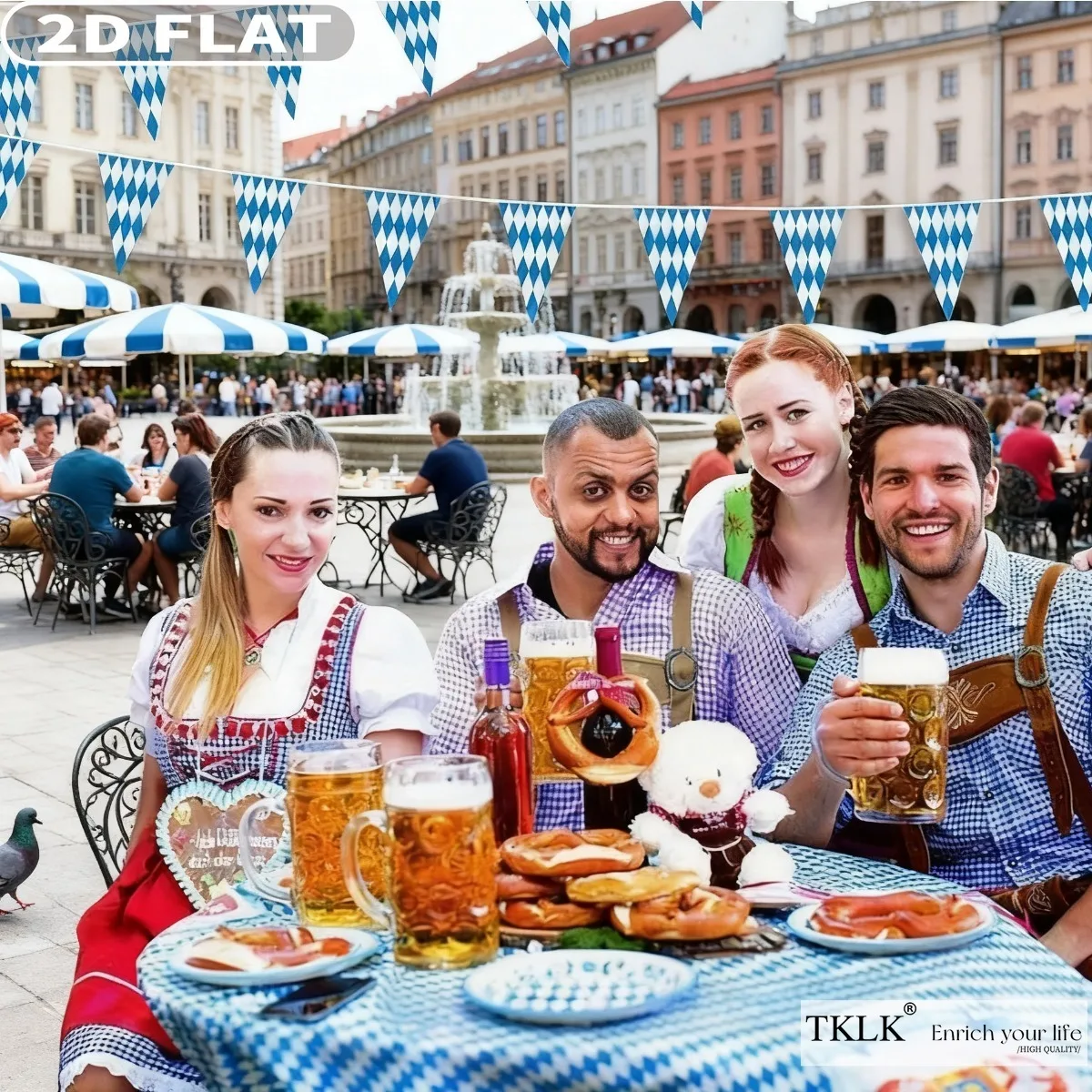 14 قطعة من المعلقات وديكور معلق لمهرجان أكتوبر، 7.8 × 11.8 بوصة - أعلام بافاري من البوليستر السماوي قابلة لإعادة الاستخدام وقابلة للغسل