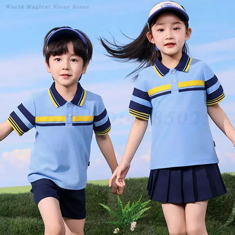 Meninos meninas uniforme escolar das crianças roupas esportivas verão crianças agasalho camisa shorts roupa uniforme de classe saia curta conjunto traje