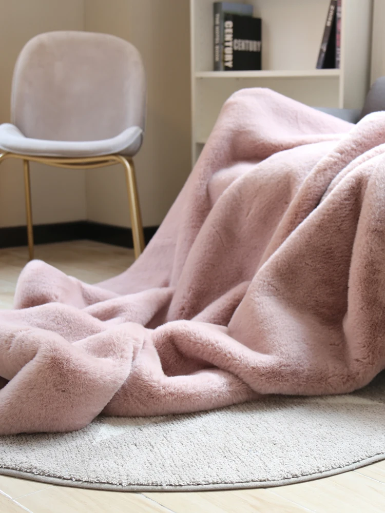 

Double-Layer Imitation Rabbit Fur Large Size Sofa Blanket White Gray Pink Imitation Fur Tailstock Cover Blanket Nap Blanket