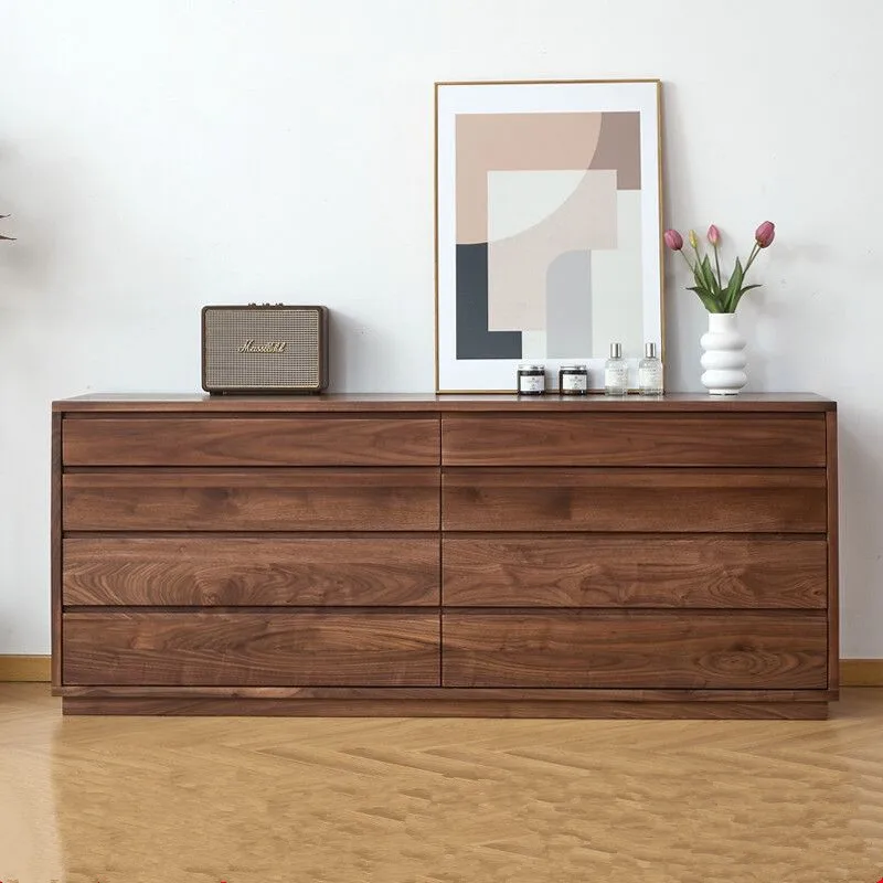 All solid wood North American black walnut eight-bucket cabinet Nordic cherry white oak bedroom modern multi-function TV cabinet