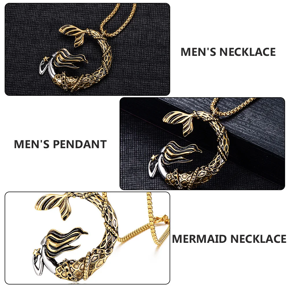 

1Pcs Titanium Steel Mermaid Pendant Men's Necklace Durable Clavicle Chain Fashionable Mermaid Jewelry Gift Men's Necklace