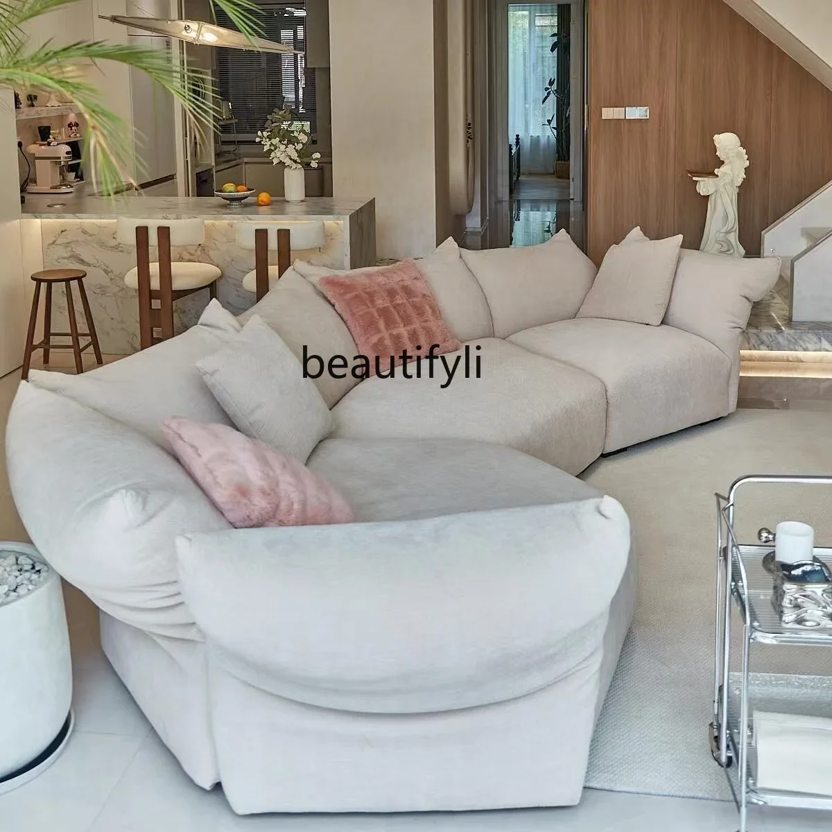 V Italian simple petal sofa small apartment living room new special-shaped modern cream wind corner fabric sofa