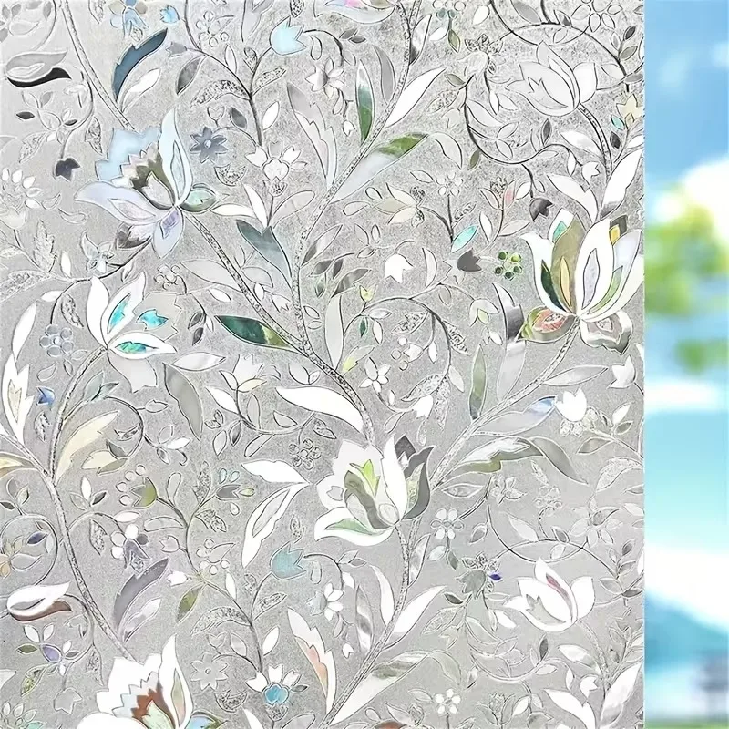 Elegant Tulip Design Self-Adhesive Window Film Anti-Privacy Frosted Glass Privacy Screen Sticker Semi-Transparent Decorative