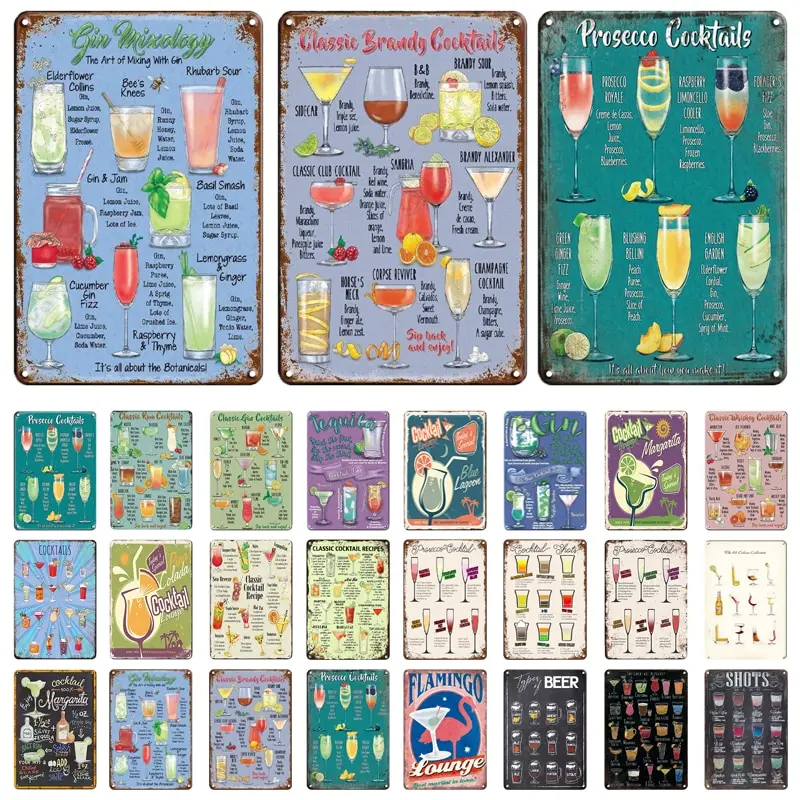 Vintage Cocktail Recipe Metal Zeichen Retro Zinn Wand kunst for Bar Pub Mann Höhle Dekor xcm