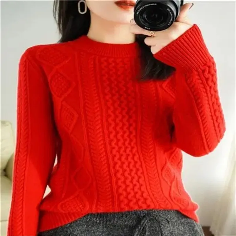 New Autumn Winter Pullover Sweater Padded Women\'s Stripe Loose Knitting Keep Warm Student Round Collar Bottoming Shirt