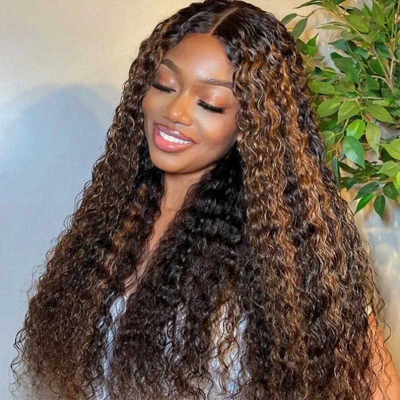 250 density 30 40 Inch Curly Highlight 13x4 Lace Front Human Hair Deep Wave 13x6 Lace Frontal Wig Brazilian For Black Women