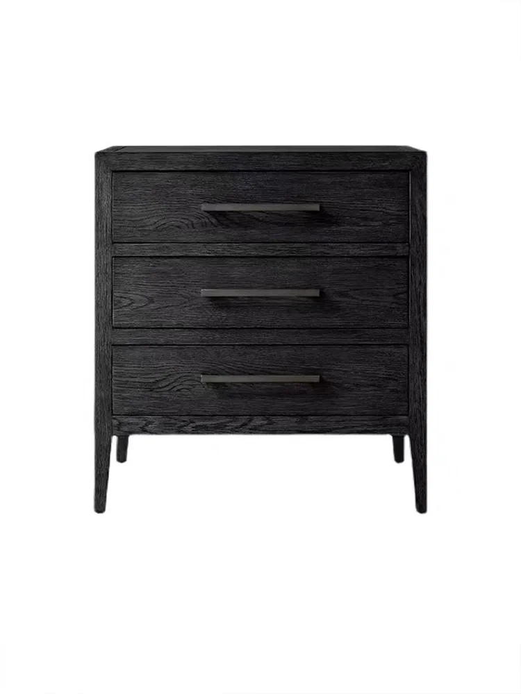 Customizable Oak Bedside Table French Solid Wood Vintage Bedroom Three Drawer Bedside Table