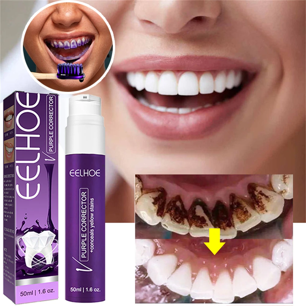 50ml Purple Safe Whitening Toothpaste Refreshing Breath Teeth Foam Tooth Cleaning Mousse Plaque Removal Dentifrice Teeth Care