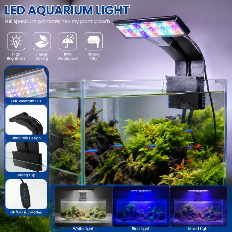 Water Grass Plant Grow LED Light Ultra-thin Waterproof Fish Tank Lamp for Home Aquarium Aquascape Cultivation Use
