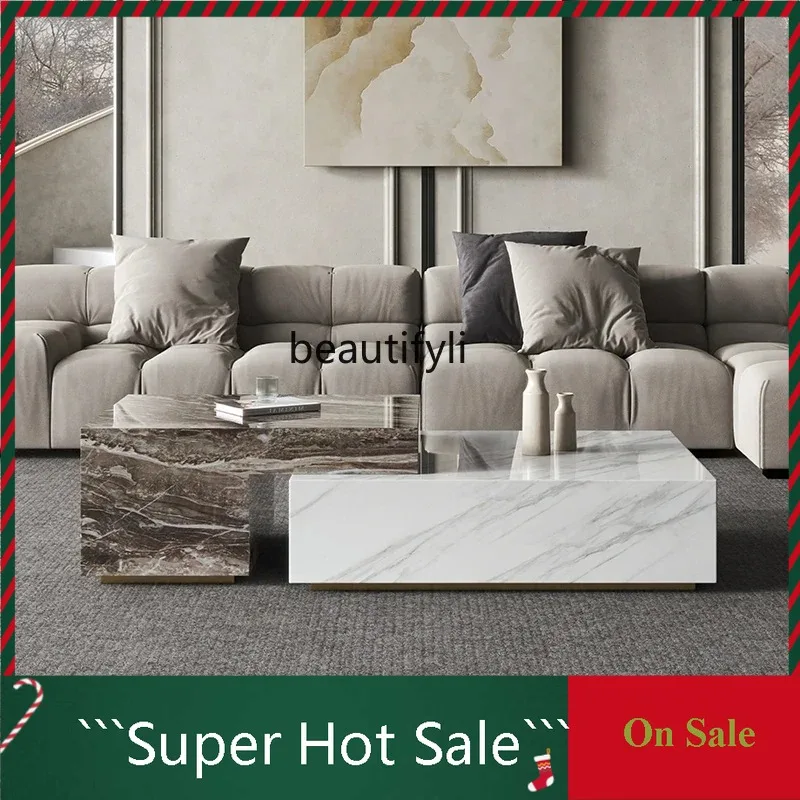 

A076 45cqyМраморный журнальный столик, гостиная, бытовой современный простой итальянский минималистичный квадрат, элитный роскошный камень ваби-саби