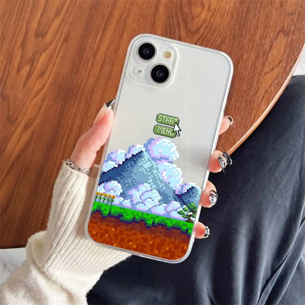 1pc Infanzia Pixel Scena di Gioco Cassa Del Telefono Trasparente Per IPhone 17 16 15 14 13 12 11 PRO MAX PLUS Mini Copertura Morbida Per La Pelle