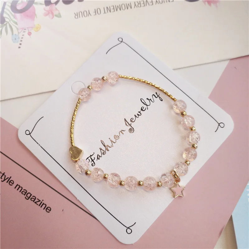 Sweet Japanese and Korean retro ins style bangle women's hot flower crystal string beads bracelet fashion personality colorful B