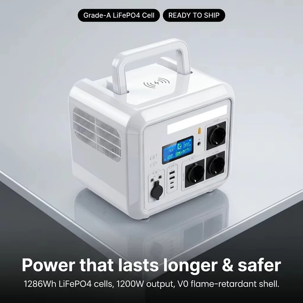 High Power 1200W Stackable Solar Portable Generator Bluetooth Audio for Mobile Laptop Power Supply Lithium Ion Battery for Home