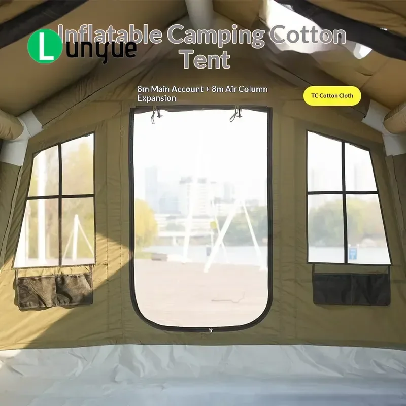 Green TC Cotton 8x8m Inflatable Tent Expandable Canopy Outdoor Camping Rain Shade Shelter Large Space Waterproof Sun