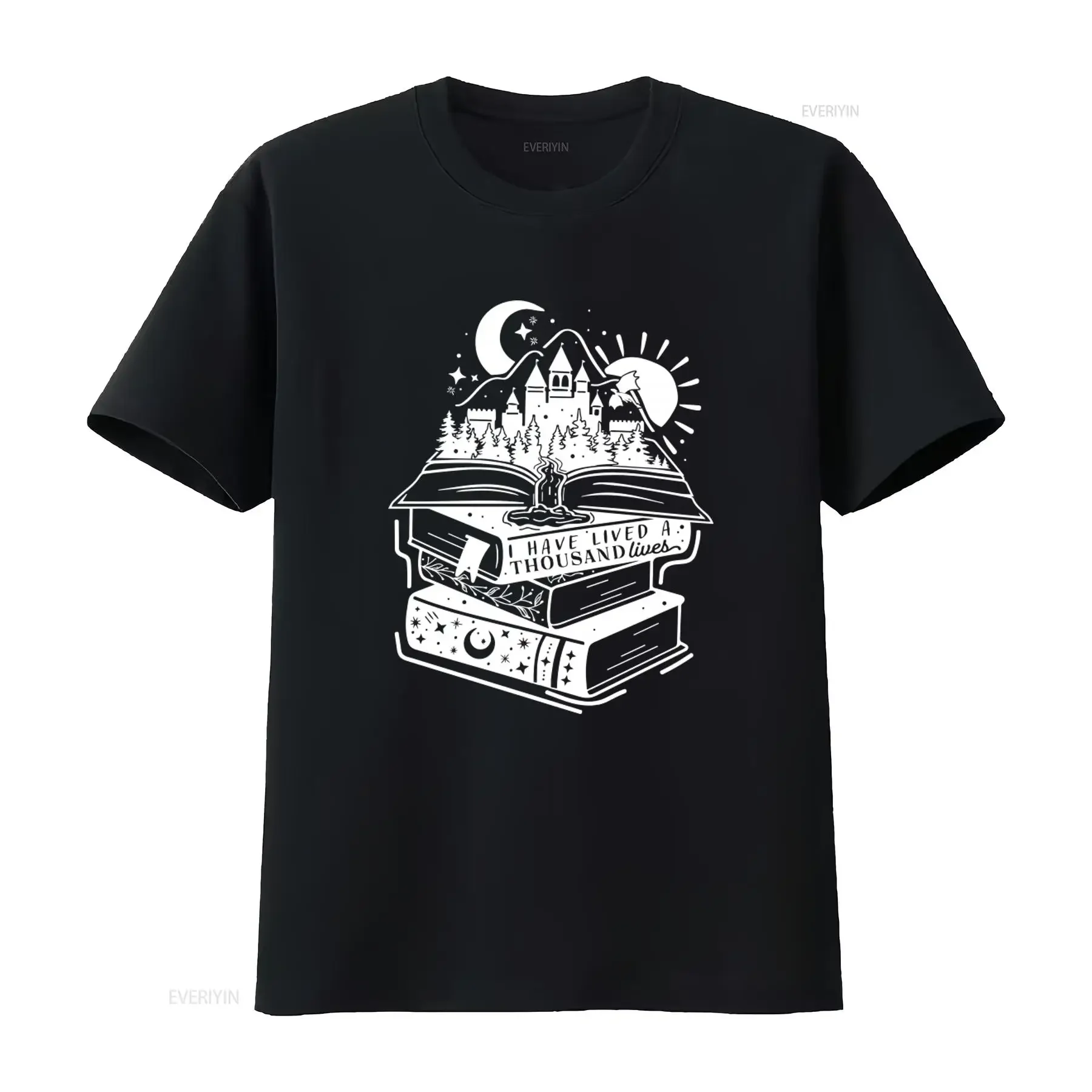 Bookish Quote I Have Lived A Thousand Lives T Shirt for Book Lovers Nerds Worms Bibliophile Booktok Bookstagram Fantasy Castle