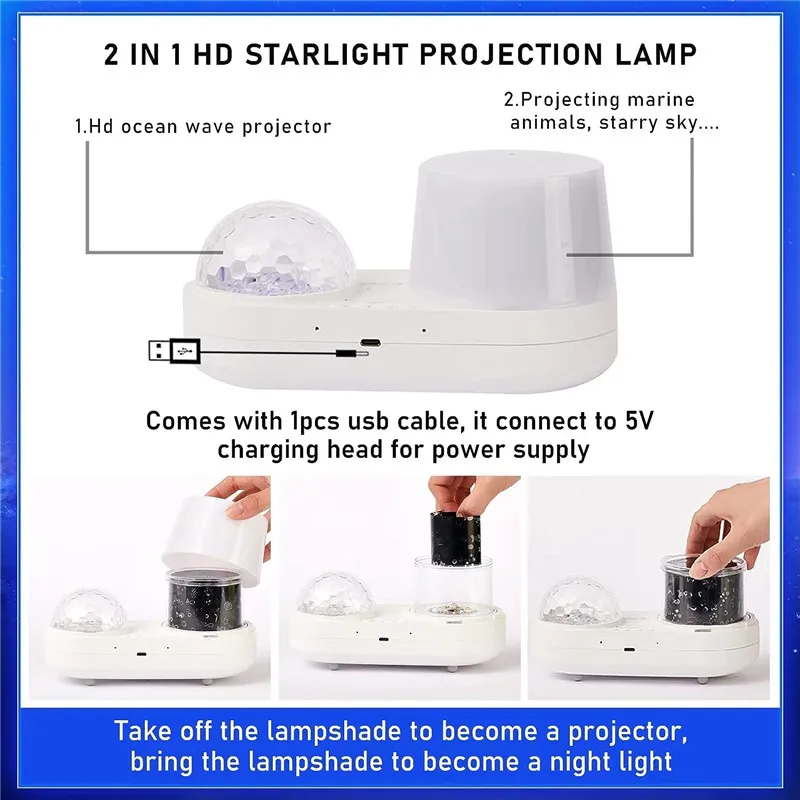 Constellation Galaxy Projection Light para crianças, projetor estrelado do oceano, luz noturna, rotação de 360 graus, nebulosa, presente