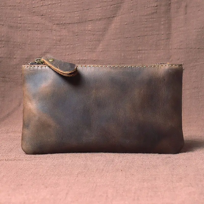 Retro Crazy  Leather Long Wallet Simple Design Men's Phone Bag Top Layer Cowhide Genuine Leather Clutch Card Holder Trendy