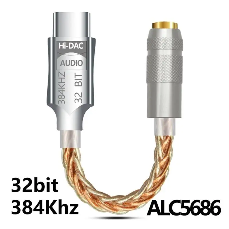 R53C USB C DAC 32bit 384KHz USB C to 3.5mm Adapter with ALC5686 Chip USB C Headphone Adapter 3.5mm DAC Adapter Converter
