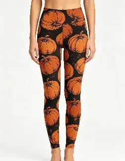 Women Mid‑Rise Fleece Lined Leggings, Halloween Pumpkin Black Orange Vertical Stripe Gradient Print Slim Stretch Pants