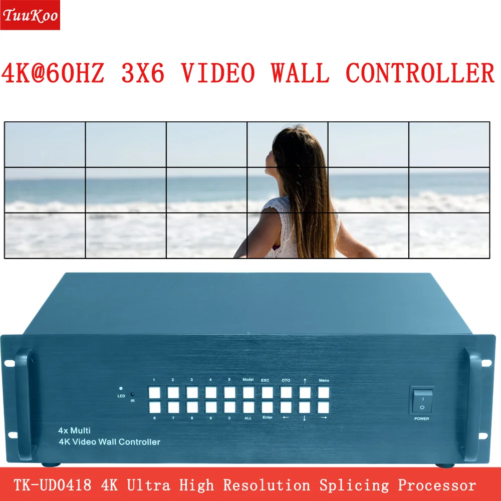 

3x6 4K video wall controller,2x9 vertical video splicing，4K video processor for 18 units,TK-UD0418