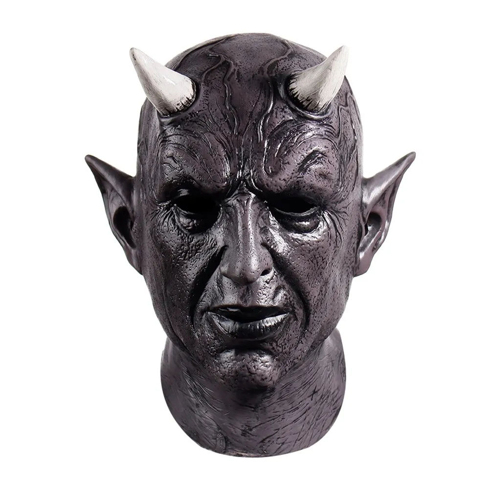 

Black Bull Horn Devil Mask Mephistopheles Horror Devil Halloween Latex Headset