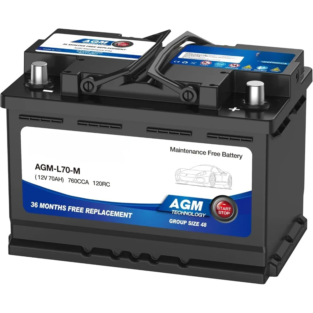 

BCI Group 48 Car Battery, AGM-L70-M Maintenance Free 12V 70Ah Premium AGM Batteries H6 L3 Automotive Battery, 760CCA, 120RC
