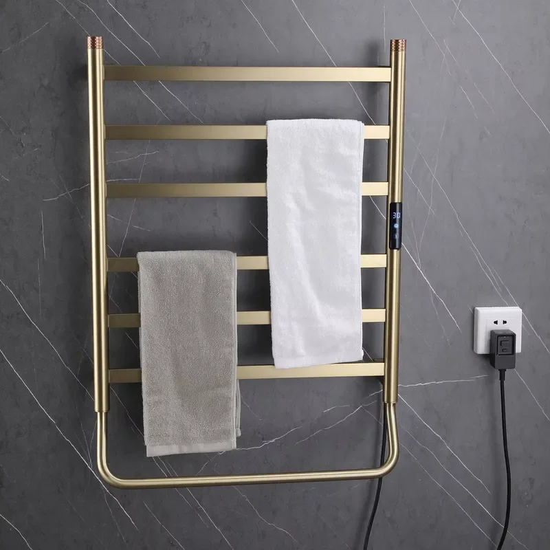 Modern Adjustable 304 Stainless Steel Heated Towel Rack Wall-Mounted Gold Electric Nickel 4 Bars Foldable for Hotels view 5