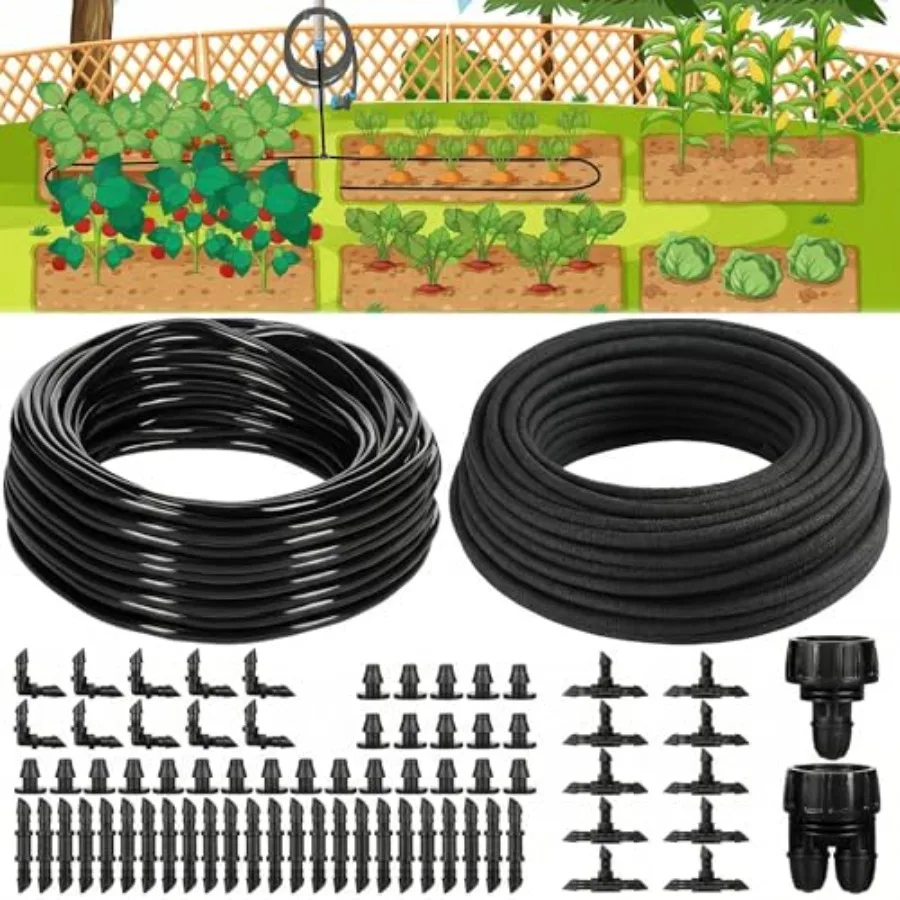 

Комплект системы капельного орошения для сада: шланг для полива 200 футов (1/4 дюйма) и трубка для капельного орошения 100 футов (1/4 дюйма) с распределителем