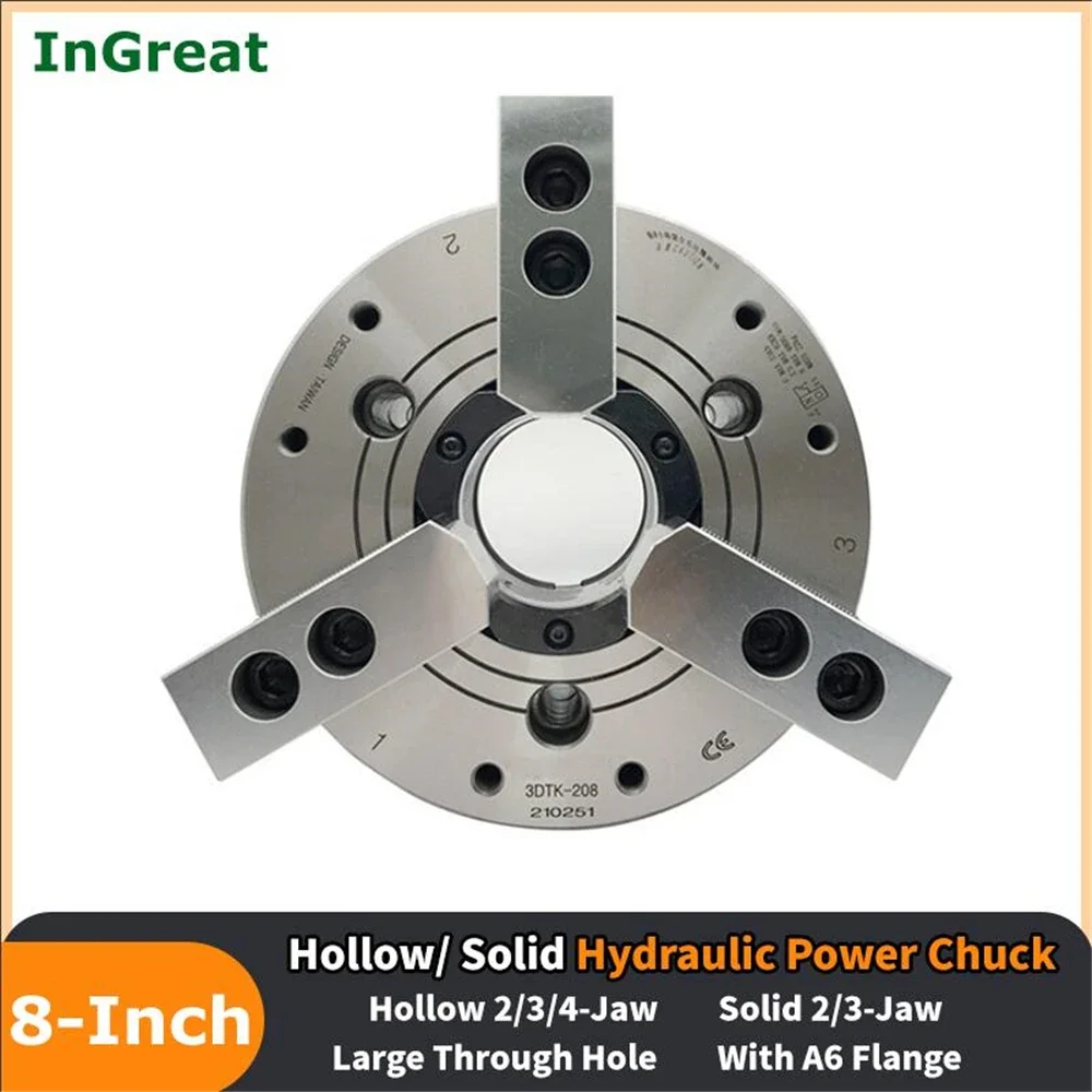 

8 Inch Hydraulic Chuck 210mm 8" High Speed Oil Power Chuck Hollow/Solid 2/3Jaws/4Claws SB-208 for CNC Lathe Boring Cutting Tool