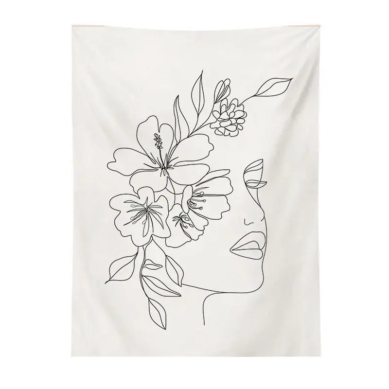 VIKAMA Minimalist Line Flower Face Tapestry Ins Nordic Abstract One stroke Background Cloth Wall Decoration Room Decoration