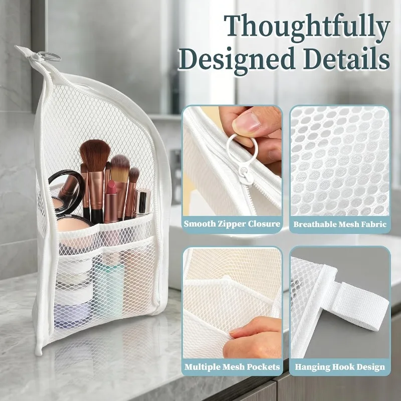 Mesh Toiletry Bag Breathable Quick Dry Stand Up Vertical Toothbrush Holder Cosmetic Makeup Organizer for Travel Gym College Dorm view 4