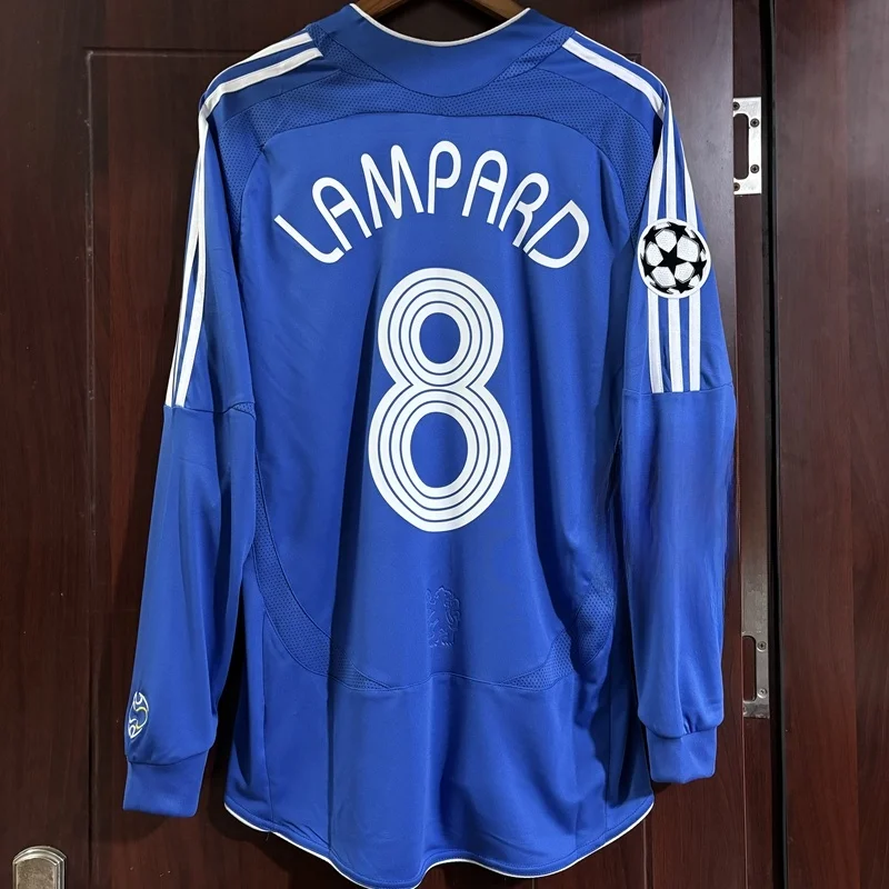 طقم تشيلسي الرجعي للمنزل بأكمام قصيرة موسم 06/07، زي لامبارد وشيفتشينكو الرياضي الأزرق، تقنية البوليستر سريع الجفاف #1