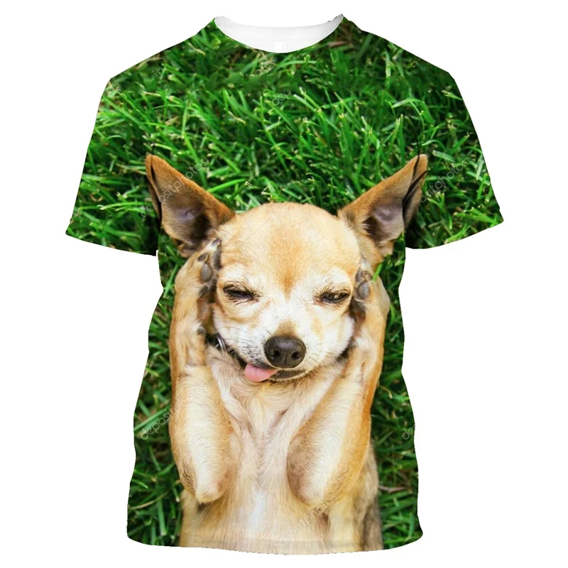 

Lovely Chihuahua Dog 3D Print T-shirt Men's Short Sleeve Animal Graphics Casual Fashion Round Neck Women Summer Top T Shirts