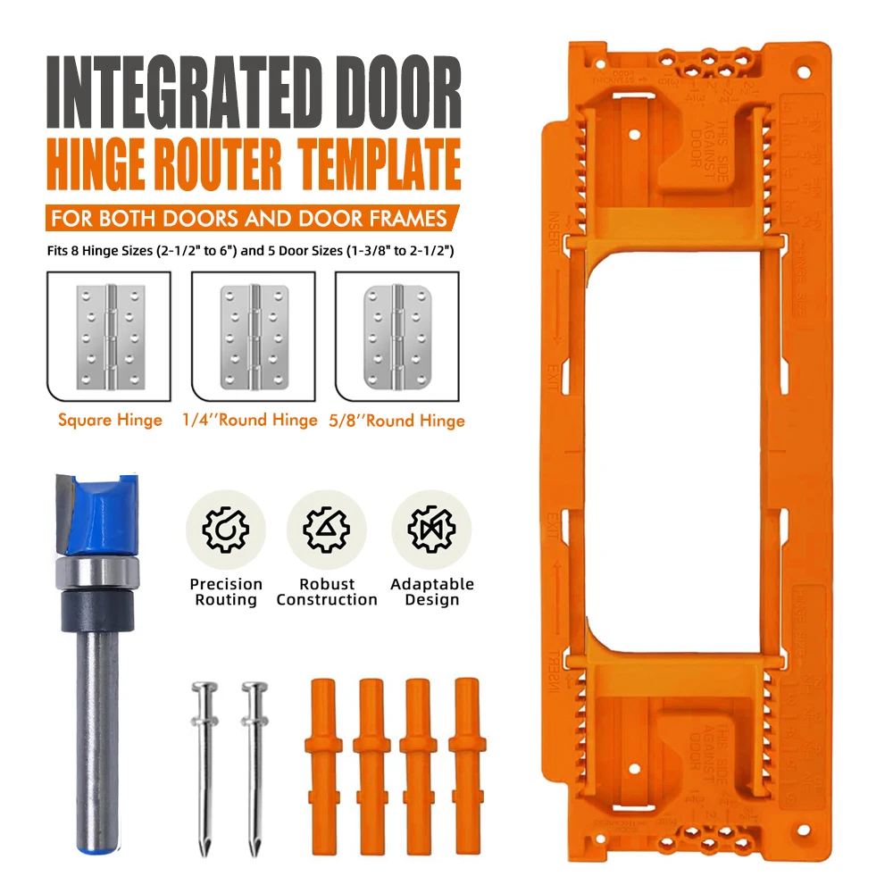 Integrated Door Hinge Router Template Kit with Router Bit for Square 1/4