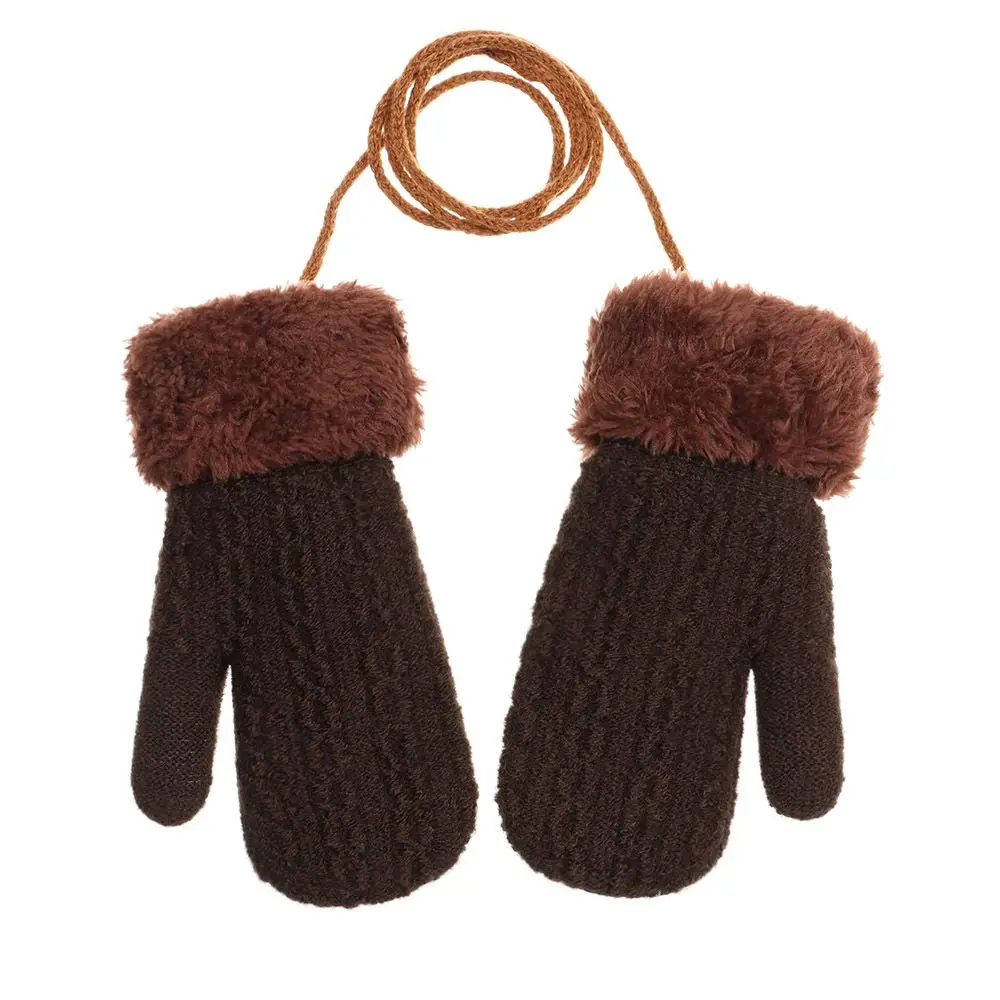 ل 1-4 سنوات الشتاء فو الفراء معلقة الرقبة سميكة الدافئة الاطفال قفازات محبوك القفازات لطيف الكرتون قفازات وقفازات