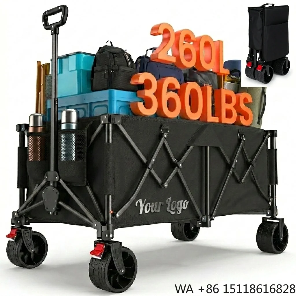 Heavy Duty 360LBS Folding Beach Wagon Cart with Wheel Extra Long Collapsible Camping Cart Portable Outdoor Wagon for Beach