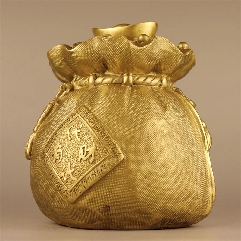 , Brass Bag, Money Pouch, Generous Fortune Ornament, Decorative Craft for Living Room and Office