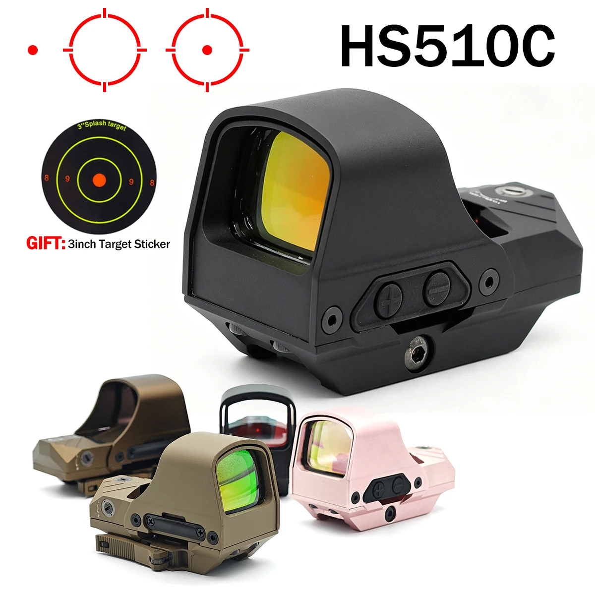 HS510C Red Dot Sight Open Rifle Scope Mulit-Reticle Solar Red Dot Sight W/Sports Shake Awake Large Window W/QD Mount