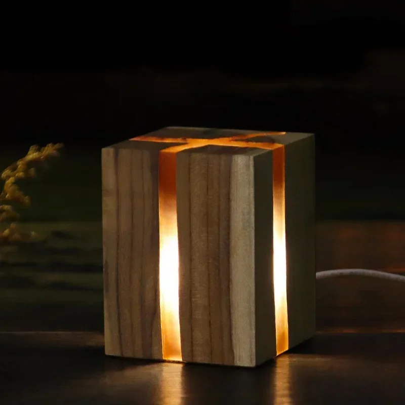 Lámpara de mesita de noche creativa para dormitorio, lámpara de grietas de escritorio, adornos de decoración de Ambiente, madera maciza, diseño nórdico, regalo, luz LED nocturna