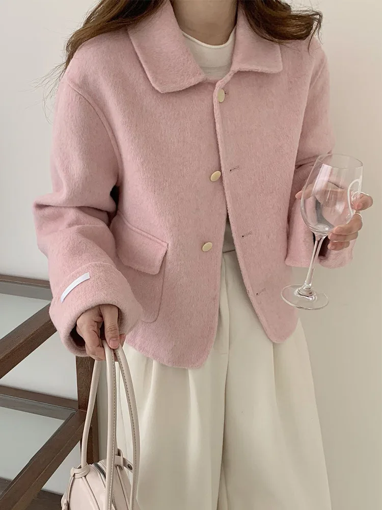 Double-Sided Cashmere Coat Women Autumn Winter New Doll Collar Short Wool Jacket Female Loose Outwear